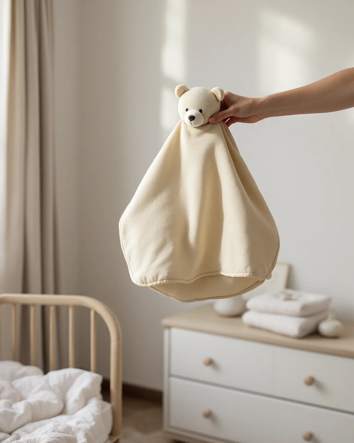 Doudou plat ours en gaze, en situation
