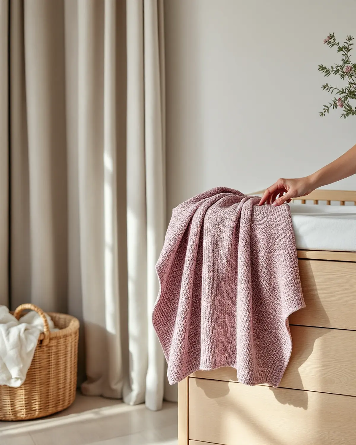 Plaid en tricot point de riz, en situation